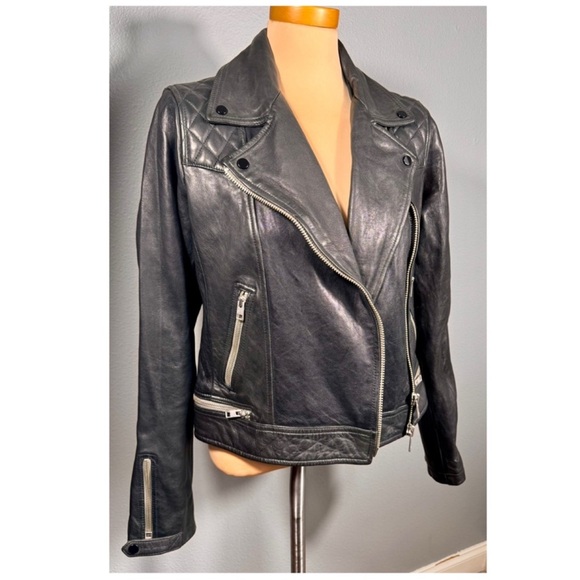 All Saints Leather Biker Moto Jacket CONROY - Picture 2 of 3